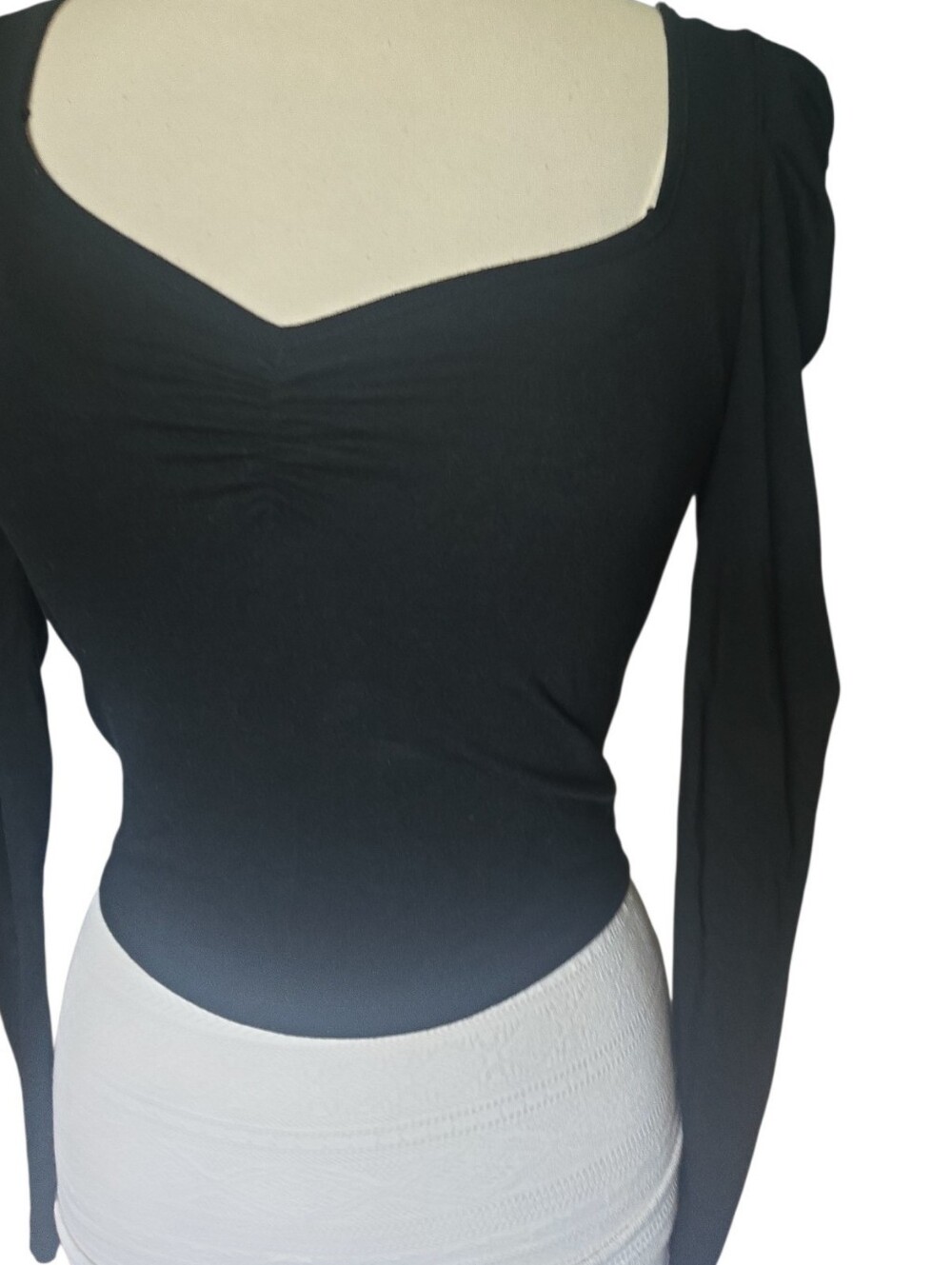 Sweetheart Neckline Long Puff Sleeve Top from Garage - M
